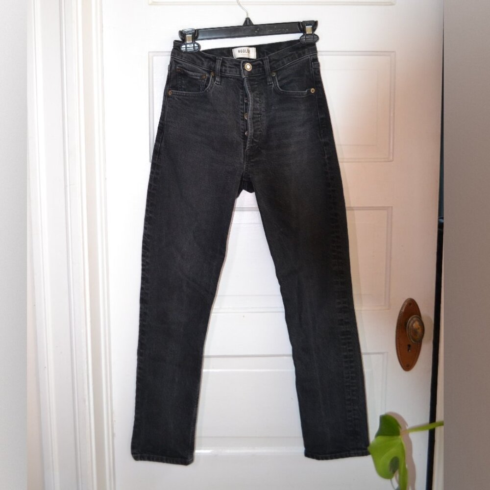 AGOLDE High Rise Riley Straight Leg Crop Jean in Dark Gray